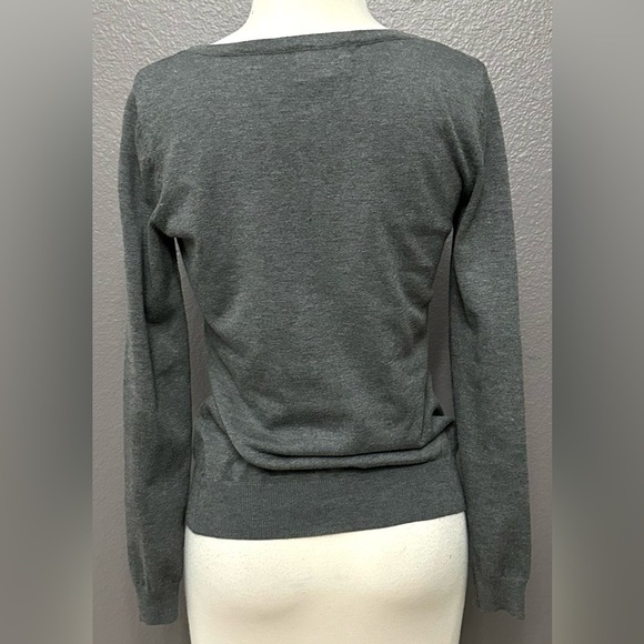 Debbie Morgan Grey Black Embellished Cardigan Long Sleeve Sweater Size Small - Picture 7 of 12